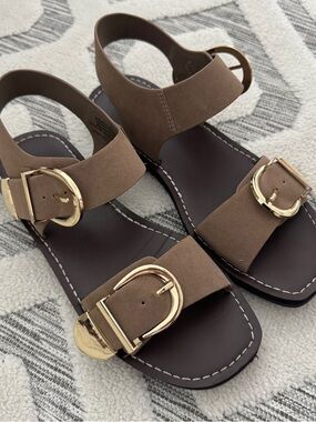 Taupe gold buckle sandals- never worn